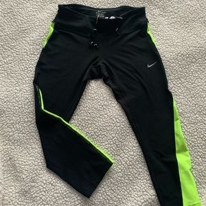 Nike Black and Neon Green Sports Capri Pants
